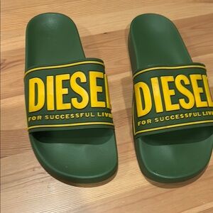 Diesel Green and Yellow Slide Sandals
